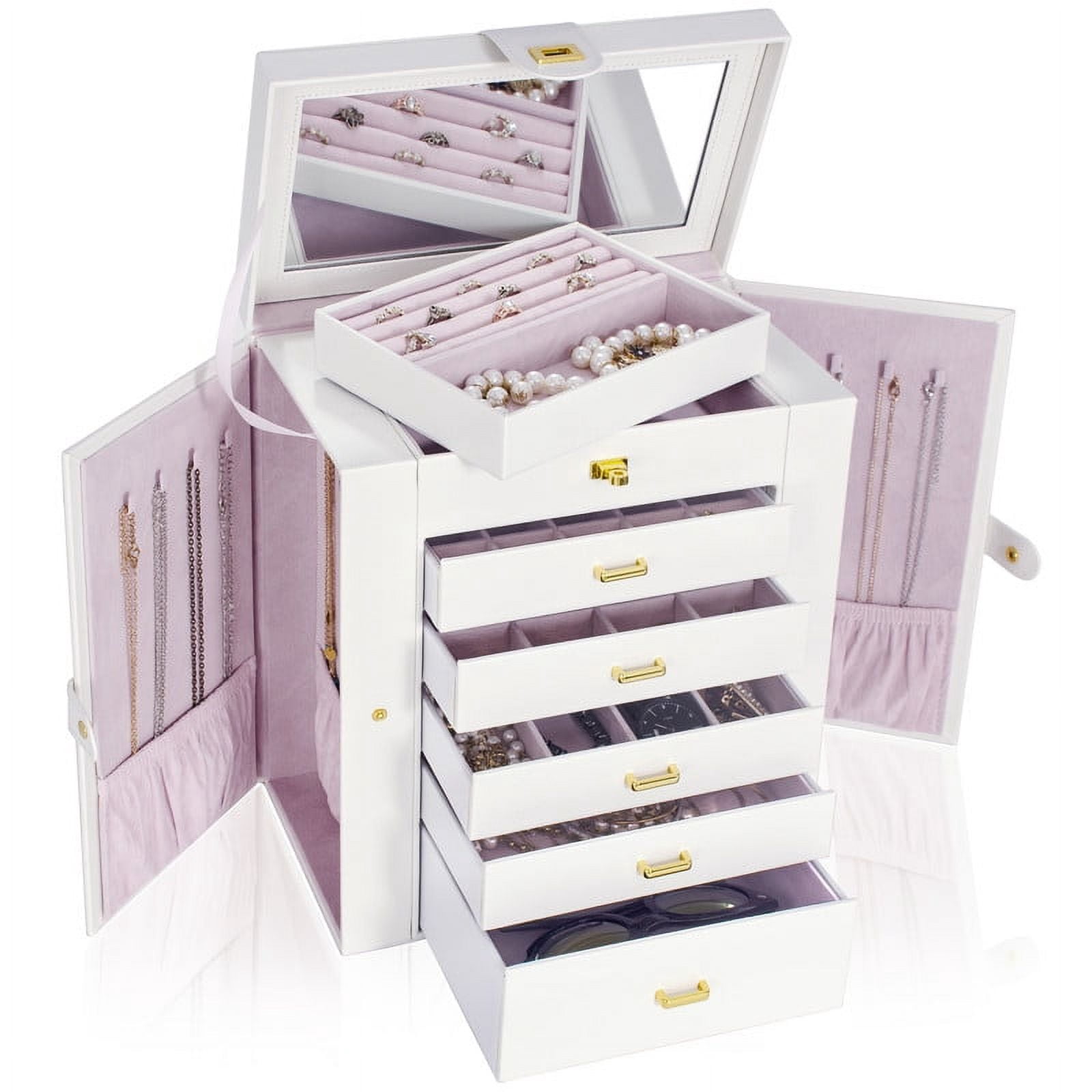 AKOZLIN XL Lockable Jewelry Organizer, Leather Box with Mirror for ...