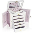thumbnail image 1 of AKOZLIN Huge Jewelry Box Organizer Functional Lockable, Extra Large Leather Jewelry Storage Case for Women Girls Ring Necklace Earring Bracelet Holder Organizer with Mirror White-XL, 1 of 8