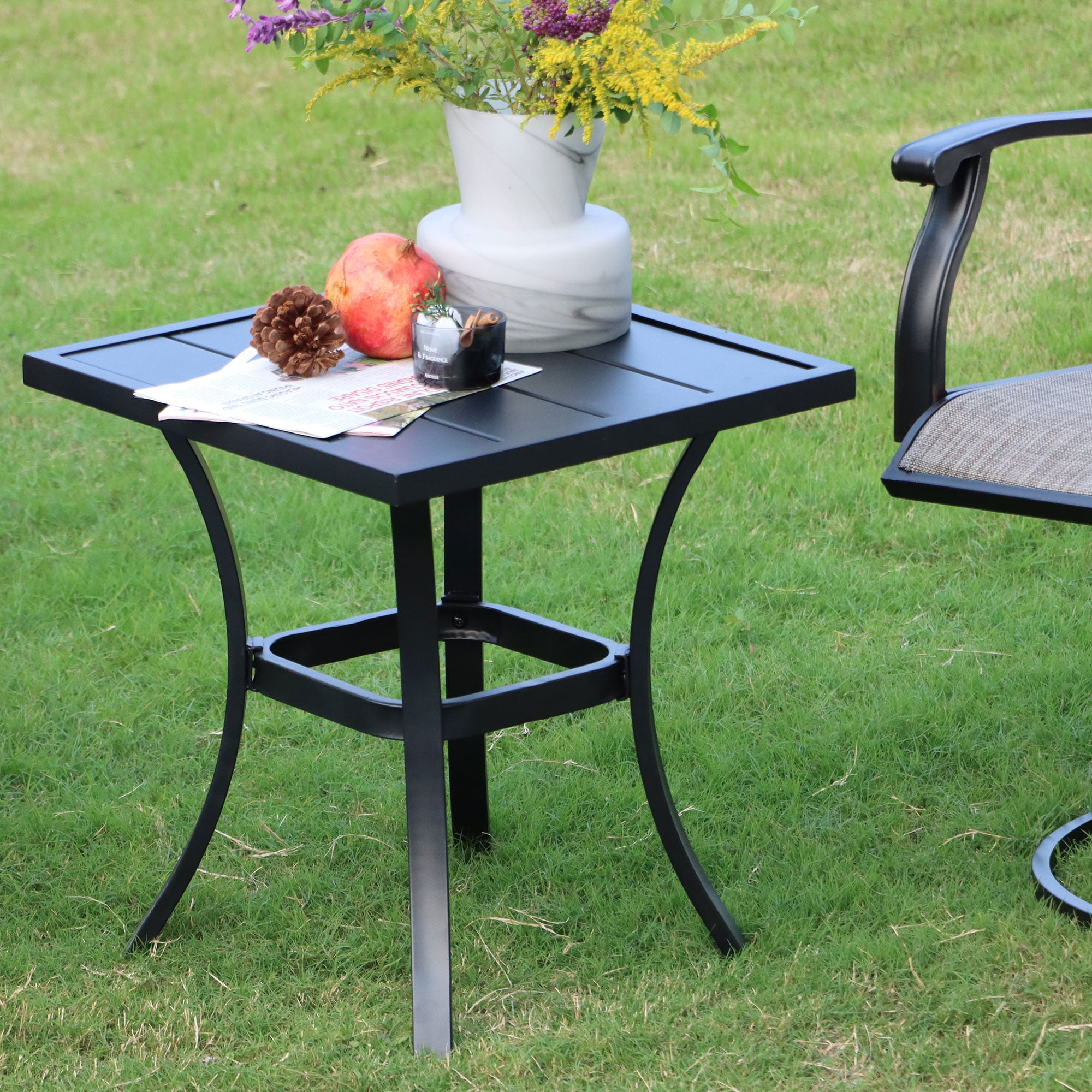 AKROST Small Patio Dining Table, 28"x 28" Metal Slatted Tabletop with