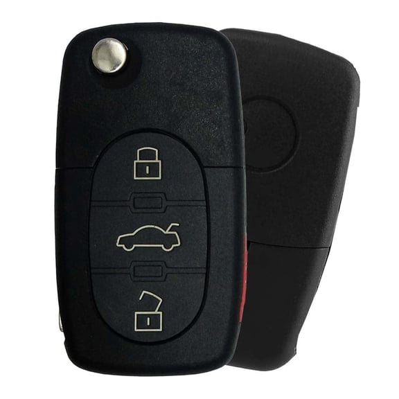 AKS KEYS Replacement for Audi Flip Key Fob (4 Buttons) Old Style That Use FCC MYT8Z0837231 and Part Number 4D0 837 231 E - Round Head