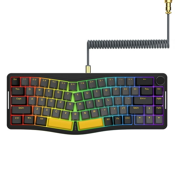 AKS068 65% Wired Mechanical Gaming Keyboard with Coiled Cable, 68-Key Alice-Layout Mechanical Keyboard, RGB Hot Swappable Red Switches VIA/QMK Programmable Knob Gasket Mount for Win/Mac (Black)