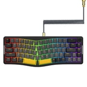 AKS068 65% Wired Mechanical Gaming Keyboard with Coiled Cable, 68-Key Alice-Layout Mechanical Keyboard, RGB Hot Swappable Red Switches VIA/QMK Programmable Knob Gasket Mount for Win/Mac Black