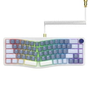 AKS068 65% Wired Mechanical Gaming Keyboard with Coiled Cable, 68-Key Alice-Layout Mechanical Keyboard, RGB Hot Swappable Red Switches VIA/QMK Programmable Knob Gasket Mount for Win/Mac Purple