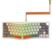 AKS068 65% Wired Mechanical Gaming Keyboard with Coiled Cable, 68-Key Alice-Layout Mechanical Keyboard, RGB Hot Swappable Red Switches VIA/QMK Programmable Knob Gasket Mount for Win/Mac Grey