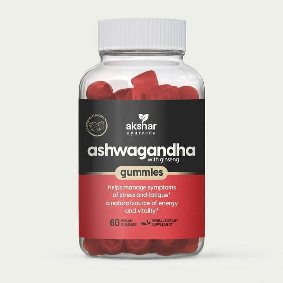 AKSHAR AYURVEDA Ashwagandha Gummies with Ginseng Vegan Ashwagandha Supplements, 60 pcs
