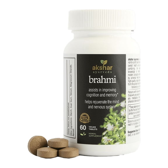 AKSHAR AYURVEDA Bacopa Monnieri Supplement Tablets for Cognitive Health & Anxiety Relief, 60 Count