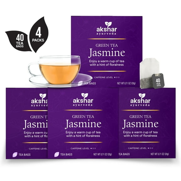 AKSHAR AYURVEDA Green Tea Jasmin Organic, Vegan, Gluten Free, and Non-GMO, 40 Tea Bags