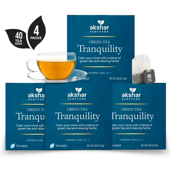 AKSHAR AYURVEDA Green Tea Tranquility Organic, Vegan, Gluten Free, and Non-GMO, 40 Tea Bags