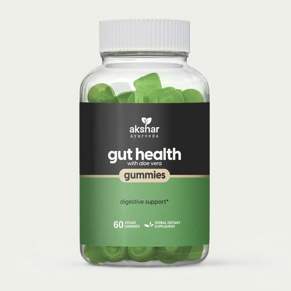 AKSHAR AYURVEDA Gut Health Supplements with Aloe, Vegan Gummies Gut Health for Men & Women, 60 Pcs