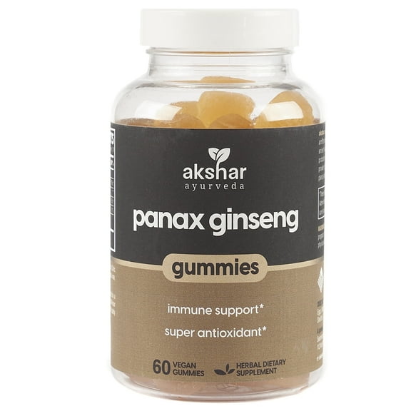AKSHAR AYURVEDA Panax Ginseng Supplement Gummies Gluten Free Herbal Supplements for Men and Women, 60 pcs
