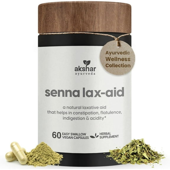 AKSHAR AYURVEDA Senna Leaf Lax Aid Capsules Laxative Stool Softener for Men and Women, 60 Count
