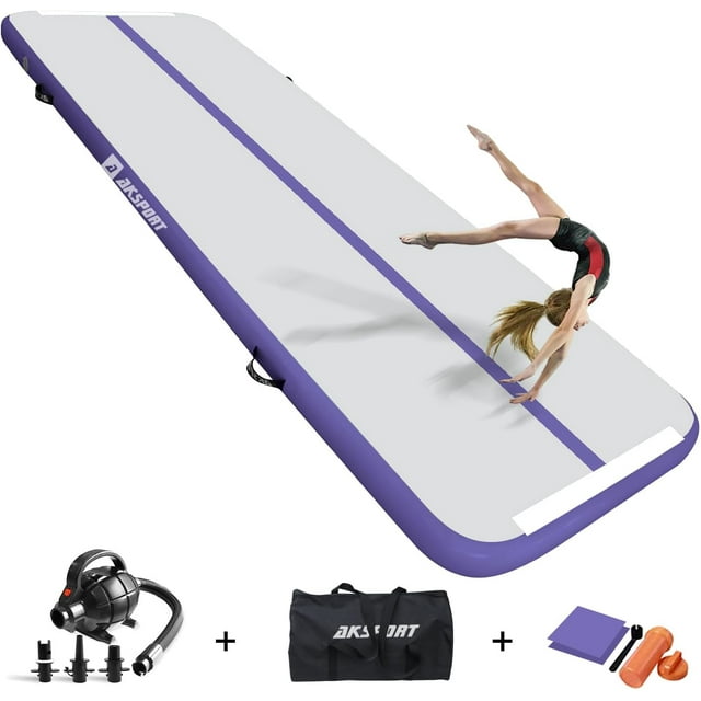 AKSPORT Gymnastics Air Mat Tumble Track Tumbling Mat Inflatable Floor Mats with Air Pump for