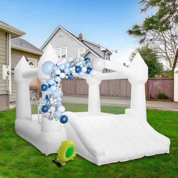 Inflatable Bounce House with Slide and Air Blower, Indoor and Outdoor Inflatable Play Structure for Parties, Events and Recreation Use