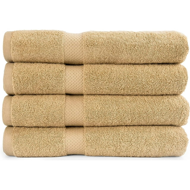 AKTI COTTON Premium Beige Bath Towels Set of 4, Cotton Shower Towels