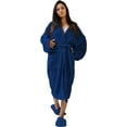 thumbnail image 1 of AKTI Shawl Collar Bathrobe for Women & Men, Soft Unisex Spa Robe, 100% Cotton Fluffy, Navy Medium Size Robe, 1 of 6