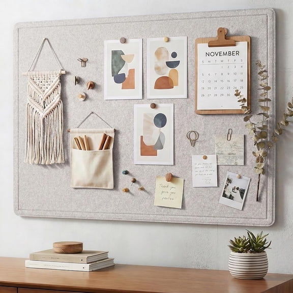 AKTOP Bulletin Board, 24" x 16" Foldable Felt Notice Pin Board for Wall, Decorative CorkBoard Photo Display with Self-Adhesive Tape, Vision Cork Alternative 25 Pushpins - Latte