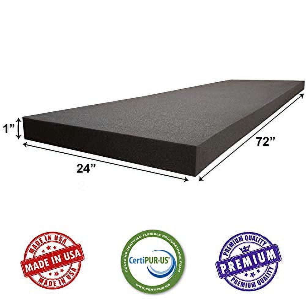 AKTRADING CO. CertiPUR-US Certified Charcoal Rubber Foam Sheet Cushion (Seat Replacement, Upholstery Sheet, Foam Padding, Acoustic Foam Sheet) - 1"H X 24"W X 72"L