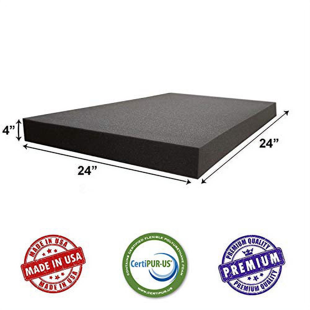 AKTRADING CO. CertiPUR-US Certified Rubber Foam Sheet (Upholstery Foam, Acoustic Foam Sheet, Seat Replacement & More) - 4" H X 24" W X 24" L