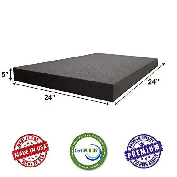 AKTRADING CO. CertiPUR-US Certified Rubber Foam Sheet (Upholstery Foam, Acoustic Foam Sheet, Seat Replacement & More) - 5" H X 24" W X 24" L