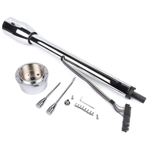 AKWH 30"Chrome Tilt Street Rod Floor Shift Steering Column with Wheel Adapter No Key Stainless Steel