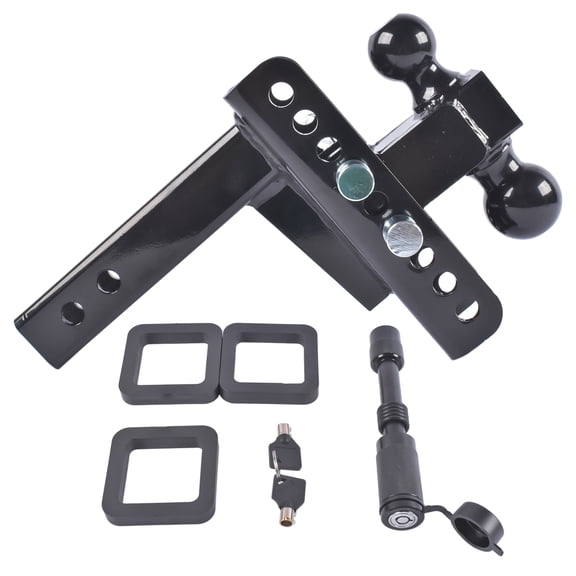 AKWH Adjustable Trailer Hitch Fits 2" Receiver 6" Drop/Rise 20000 LBS 2" & 2-5/16" Dual Ball Black