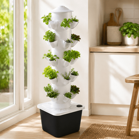 AKWH Hydroponic Growing System Outdoor Indoor Vertical Garden Home Gardening System Vertical Garden Planter with Pump and Movable Water Tank Vegetable Plant Gift for Gardening Lover (30-plant)