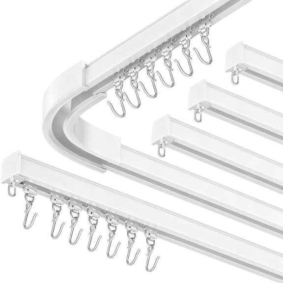 AKWH Room Divider Ceiling Curtain Track Set Curtain Rail System Room divider Ceiling Track set for Curtains with hooks, Corner Connectors and top brackets (6-9ft/9-12ft/12-18ft Track Set)
