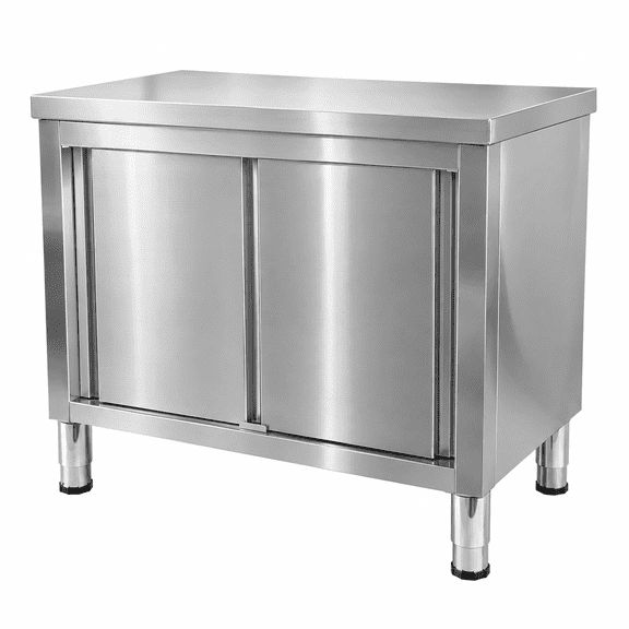 AKWH Stainless Steel Work Table with Cabinet 39.3"x23.6",Commercial Kitchen Workbench with Sliding Doors for Prep Work, Heavy Duty Prep Table for Restaurant,Garage,Warehouse
