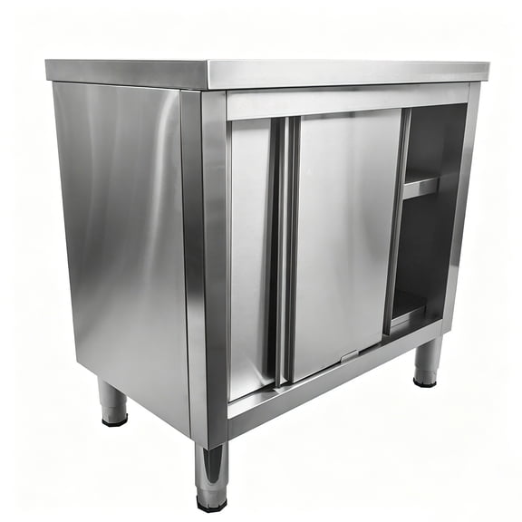 AKWH Stainless Steel Work Table with Cabinet 47.2"x19.6",Commercial Kitchen Workbench with Sliding Doors for Prep Work, Heavy Duty Prep Table for Restaurant,Garage,Warehouse