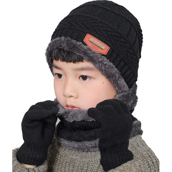 AKcxy 3Pcs Winter Hats Neck Warmer Scarf and Touch Screen Gloves Set for Kids
