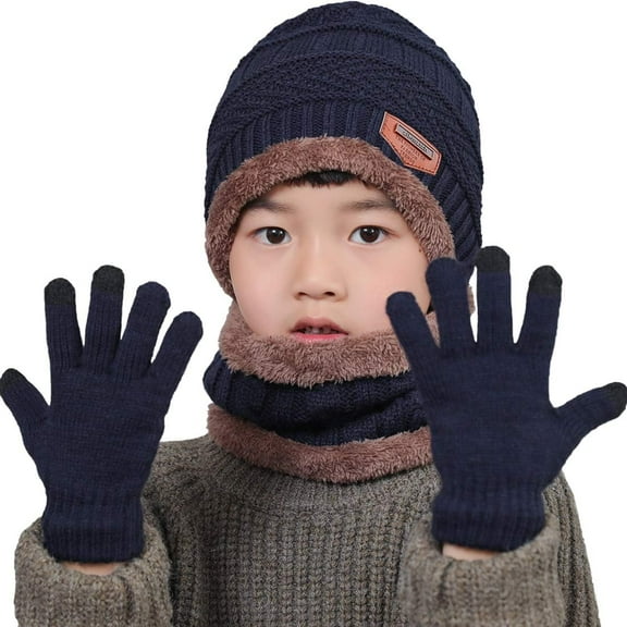 AKcxy 3Pcs Winter Hats Neck Warmer Scarf and Touch Screen Gloves Set for Kids