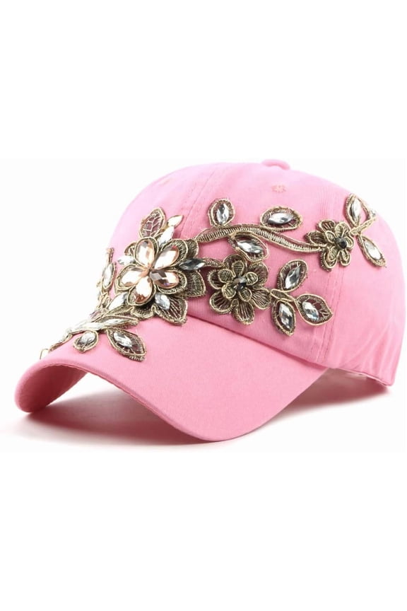 Bling Women Baseball Cap Flower Snapback Rhinestone Sun Hats Adjustable Denim Jeans Hat