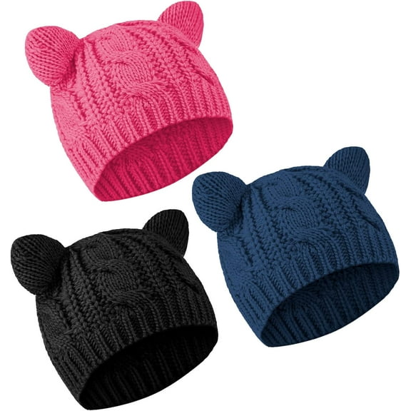 AKcxy Cat Ear Beanie Hats Cute Cat Knitted Winter Knit Cable Hat for Women