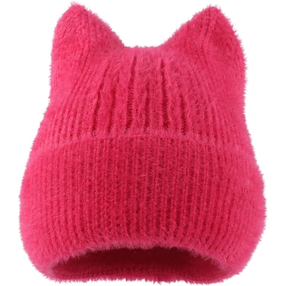 AKcxy Cute Cat Ear Beanie Knitted Fuzzy Hat Y2k Accessories Grunge Emo Stuff