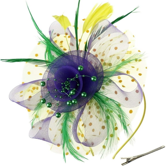 AKcxy Fascinators Hat Flower Mesh Ribbons Feathers on a Headband and a Clip Tea Party Headwear for Girls and Women