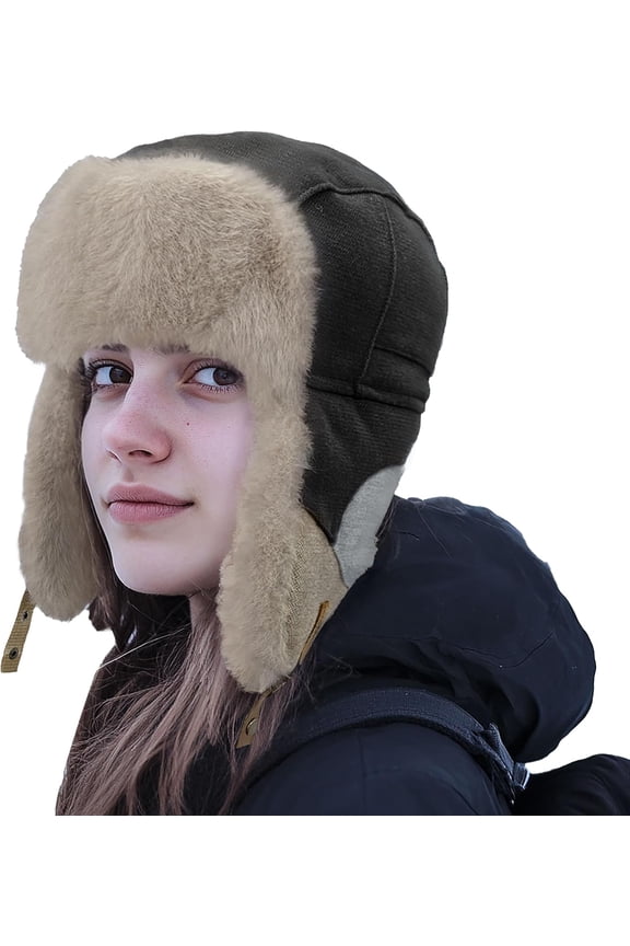 Faux Fur Trapper Hat Warm Eskimo Hat Russian Trooper Hats Unisex Earflaps Hat with Chin Strap Winter Snow Cap