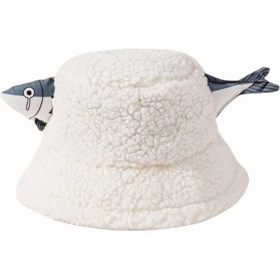 AKcxy Fuzzy Sherpa Bucket Hats for Women Men Funny Fish Warm Winter Hat Teddy Style Fisherman Cap