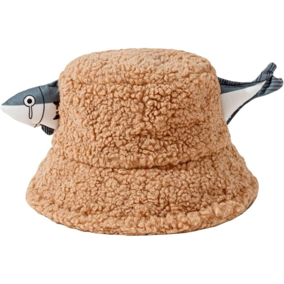AKcxy Fuzzy Sherpa Bucket Hats for Women Men Funny Fish Warm Winter Hat Teddy Style Fisherman Cap