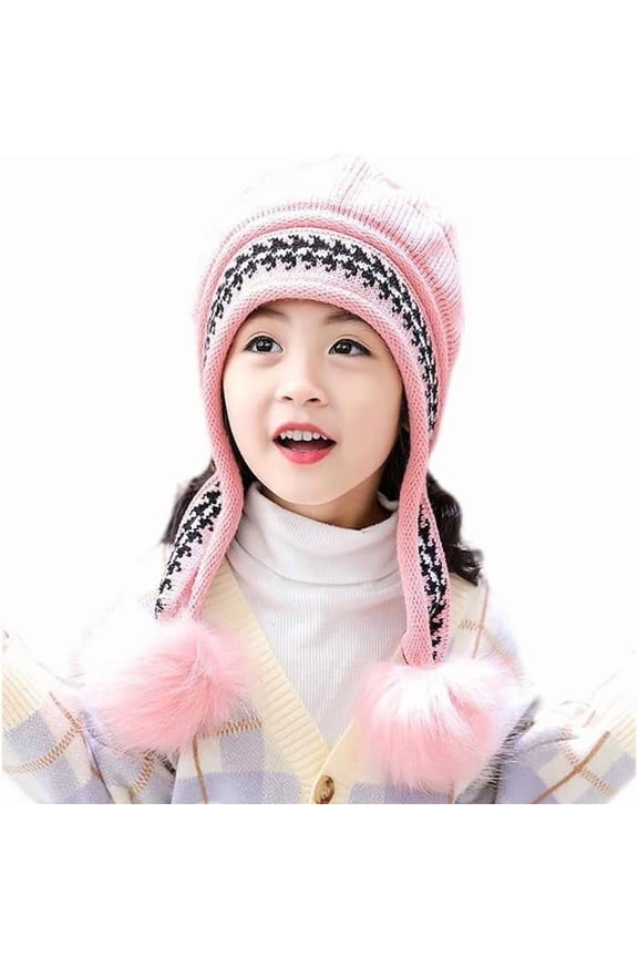 Girls Winter Warm Elastic Soft Ear Protection Knitted Sherpa Ski Hats Fleece Lined Peruvian Cover Ears Beanie Hat