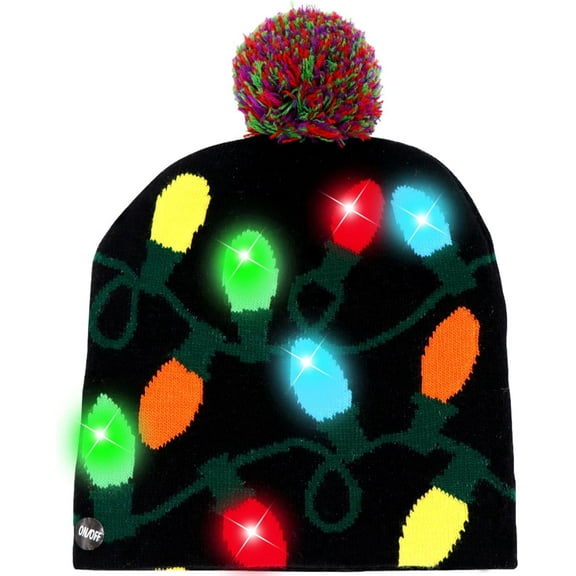 AKcxy LED Christmas Beanie Light up Christmas Hats, Knit Hats with 6 Colorful LED Lights, Unisex Winter Snow Hat