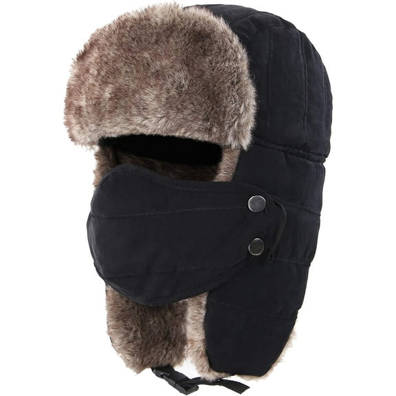 AKcxy Men's Trooper Trapper Hat Warm Winter Hats with Removable Face Mask Earflaps Faux Fur Hunting Outdoor Hat