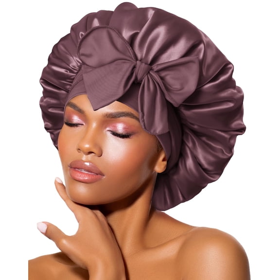 AKcxy Silk Bonnet for Sleeping Women Satin Bonnet Night Sleep Cap Hair Wrap for All Hair with Adjustable Tie Band,Black