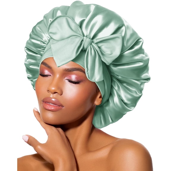 AKcxy Silk Bonnet for Sleeping Women Satin Bonnet Night Sleep Cap Hair Wrap for All Hair with Adjustable Tie Band,Black