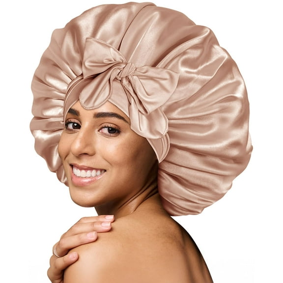AKcxy Silk Bonnet for Sleeping Women Satin Bonnet Night Sleep Cap Hair Wrap for All Hair with Adjustable Tie Band,Black
