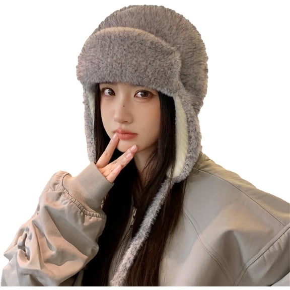 AKcxy Thick Faux Fur Russian Ushanka Trapper Hats Women Slouchy Fuzzy Beanies Hat Winter Warm Earflaps Snow Cap