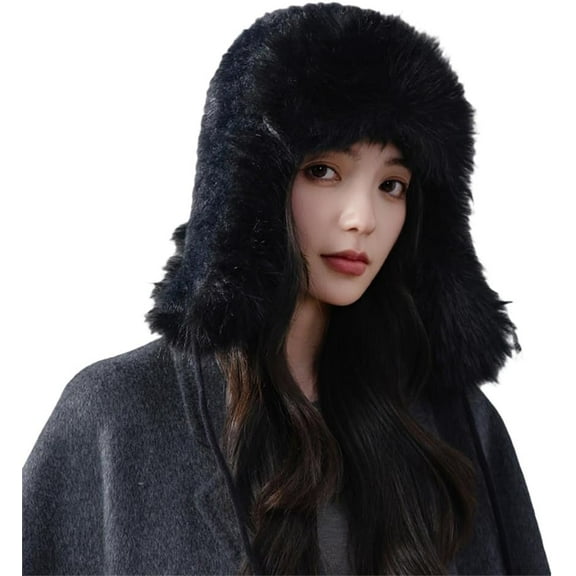 AKcxy Thick Faux Fur Russian Ushanka Trapper Hats Women Slouchy Fuzzy Beanies Hat Winter Warm Earflaps Snow Cap