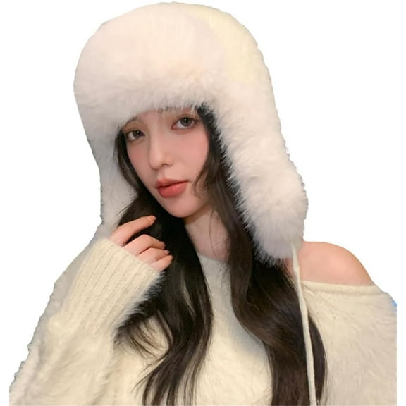 AKcxy Thick Faux Fur Russian Ushanka Trapper Hats Women Slouchy Fuzzy Beanies Hat Winter Warm Earflaps Snow Cap