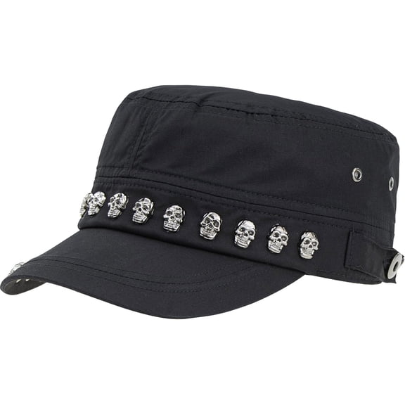 AKcxy Unisex Skull/Skeleton Studded Punk-Army-Cap Cool Flat Cap (SizeS-M)