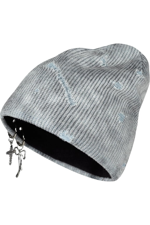 Unisex Winter Skully Cap Warm Cuffed Beanie with Accessories Y2k Grunge Gothic Beanies Goth Hip Hop Hats