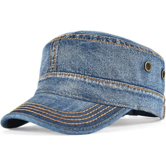 AKcxy Washed Cotton Military Cadet Army Caps Unique Design Vintage Flat Top Hat